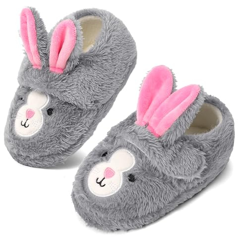 LACOFIA Zapatillas de Estar por Casa Niñas Pantuflas Peluche Invierno Niñas Cómodas Conejo Gris 24/25