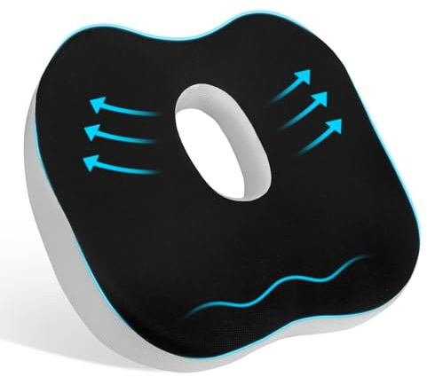 Cuscino Sedia Ufficio, Cuscino Ortopedico Seduta per Coccige, Memory Foam Cuscino Ergonomico Sedia Ufficio, Ciambella Antidecubito Alleviare il Dolore Cuscino per Sedia per Ufficio Auto Gaming - Nero