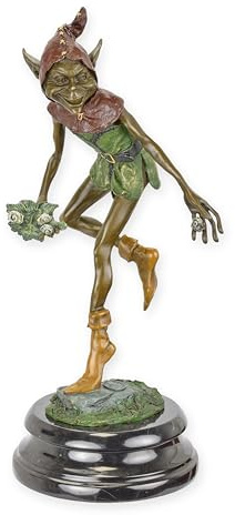 vianmo Bronzeskulptur Bronzefigur Goblin mit Schnecken auf Blatt
