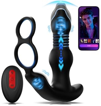 SAMCHEON Upgraded Thrusting Prostate Massager Male Sex Toys for Men, AI Sync Anal Toys with 3 Thrust 10 Vibrating & Cock Ring for Coherent Closed-Loop Stimulation, Butt Plug Adult Couples Mens Sex Toy