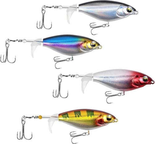 Eulihent 4 Stück Angelköder Kunstköder Topwater Köder Wobbler Hecht für Forelle Zander Barsch Schwimmköder mit Drillingshaken Propeller-Schwanz Angel Köder für Süßwasser und Salzwasser (8 cm)
