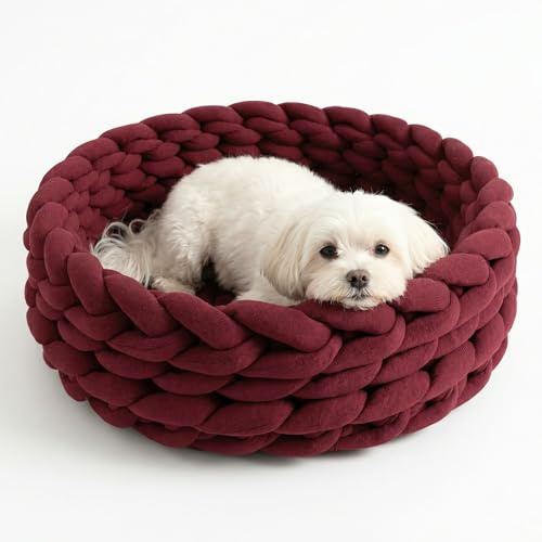 Generisch Hundebett kleine Hunde | rund (Ø 50 cm) aus Chunky Knit | handgefertigt | weich - formbar - stilvoll | ideal als Hundebetten für kleine Hunde, Hundebett rund & Welpenbett