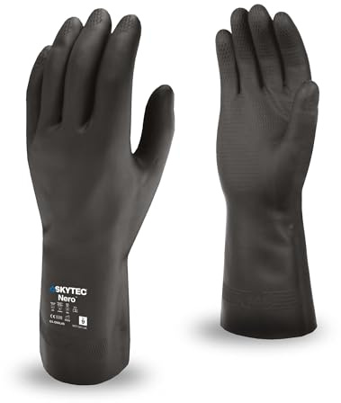 Skytec Nero Rubber Chemical Resistant Gloves, 1 Pair Large Reusable Heavy Duty Work Gloves with Acid & Alkali Protection, Non-Slip Grip for Industrial Work, Maintenance & Chemical Handling