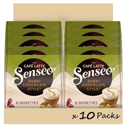 Senseo Latte Dubai chocolate style 80 dosettes café | Lot de 10 x 8 dosettes - Doux et onctueux - Notes de pistache et pointe de chocolat