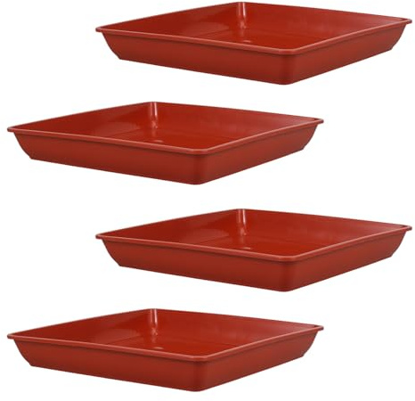 Luxshiny Lot de 4 Soucoupes Carrées en Plastique Rouge pour Pots de Fleurs, Bac de Récupération d'eau, Design Moderne, pour Jardin et Intérieur