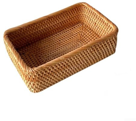 Pequeña caja de almacenamiento de verduras, cesta cuadrada de mimbre tejida a mano, caja de almacenamiento de cocina de sauce natural, desorden de escritorio y caja de almacenamiento de suministros de