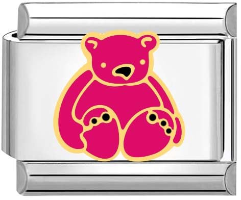 Quiges 9mm Italian Style Charm Modell Edelstahl rosa Bär für Italien Charm Armbänder