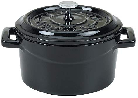 Pentole Agnelli COGHSRP10414R Slowcook Casseruola con Maniglie e Coperchio, Ghisa, Nero Lucido 0.8 L - 14cm