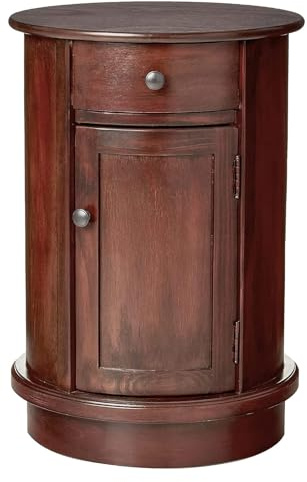 Decor Therapy End Table with Storage, Round End Table, Vintage Style, Easy Assemble, One Top Drawer, Cherry - (17.75x 17.75x 26)