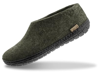 Glerups 100% quality wool mix Shoe Slipper with rubber sole - Unisex - Forest (Black rubber)