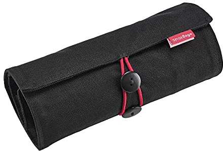 transotype senseBag Rollmäppchen, schwarze Mappe für bis zu 18 Marker, mit roten Stiftschlaufen, aus 100% recyceltem Polyester