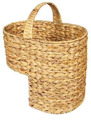 Woodluv Water Hyacinth Stair Basket/Step Storage Basket with Handle, Large, Natural