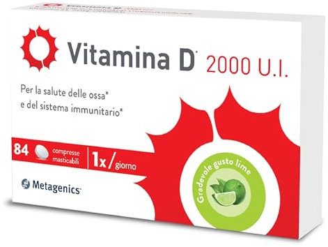 Metagenics Vitamina D 2000 U.I. - Integratore Sistema Immunitario - Per la Salute delle Ossa - 84 Compresse Masticabile
