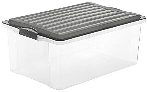 Rotho Compact Aufbewahrungsbox mit Deckel 38 L als Stapelbox transparent | Aufbewahrungsboxen zur übersichtlichen Aufbewahrung, sicher verschließbar, stapelbar und platzsparend, transparent/anthrazit