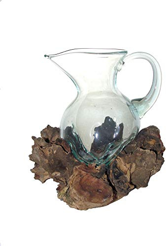SAWA Glas-Krug auf Treib-Holz Wurzelholz Vase 22 cm individuell angepasst