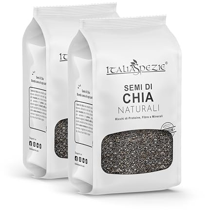 Semi di Chia, 2 x 400 g (800g), Crudi, superfood proteici senza additivi, ricchi di proteine e fibre. Ideali per arricchire muesli, insalate e prodotti da forno, Italia Spezie