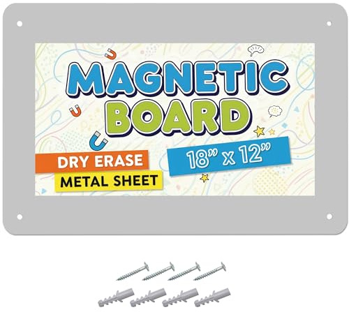 Houseables Magnetic Board, Magnet Board for Wall, Metal Sheets for Magnets, Kids, Bulletin, Hanging, Memo, Plate, Souvenir, Large Display Panel, Photo, Dry Erase, Classroom, Decorative, Grey, 18 x 12”
