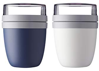 Mepal | Lunchpot Ellipse Mixed | Nordic White + Nordic Denim | Müslibecher to go | Unterteilung für Joghurt & Müsli | 500 ml + 200 ml | Geeignet für Gefrierschrank, Mikrowelle & Spülmaschine