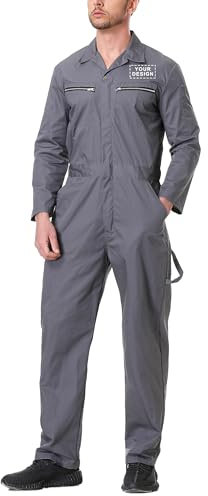 TOPTIE Tuta da Uomo Personalizzata sul Retro con Tasche con Cerniera, personalizza Il Tuo Design, Taglia regolare-Grigio-3XL