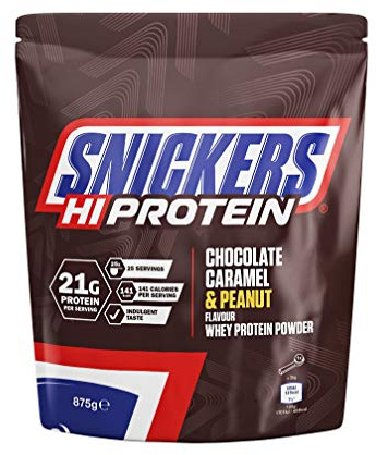 Snickers Protein Powder 875g – Chocolate, Caramel & Peanut – 21g Eiweiß – 100% Molkenprotein – Ideal für Muskelaufbau & Regeneration – Wenig Zucker – Für Fitness-Smoothies