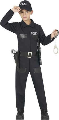 FIESTAS GUIRCA | Disfraz de Policía Infantil (10-12 años) - Mono, Cinturón y Gorro - Disfraces para Halloween, Carnaval y Fiestas - Ideal para Niños y Niñas - Negro