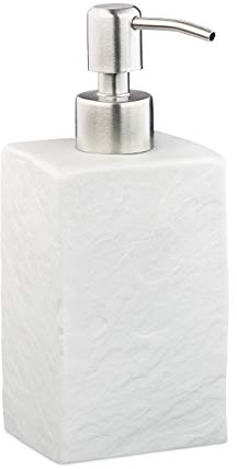 Relaxdays Seifenspender, 200 ml, nachfüllbar, Bad, WC, Küche, Flüssigseifenspender, Polyresin, Edelstahlpumpe, weiß