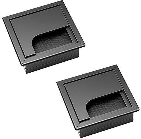 2 Pièces Passe-Câble Encastrable 80x80 mm pour Bureau, Passe-Câble Rectangulaire en Alliage d'Aluminium avec Joint à Brosse, Gestion des Câbles pour Table PC et Maison, Noir