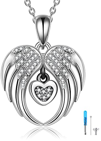 YAFEINI Engelsflügel Urne Halskette für Asche Sterling Silber Herz Feuerbestattung Schmuck für Asche Gedenkschmuck für Frauen