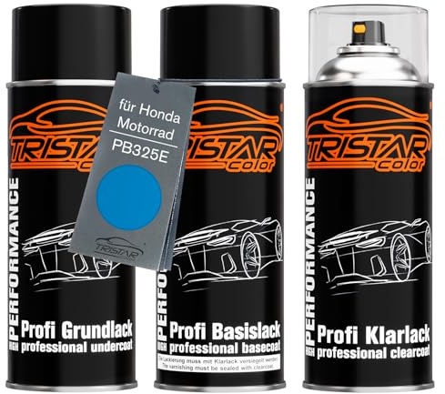 TRISTARcolor Motorcykellack Sprayburkset för Honda Motorrad PB325E Blue Perl Metallic Baslack Klarlack Sprayburk 400ml