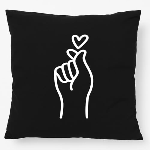 Huuraa Kissen K-Pop Fingerherz Deko Kopfkissen mit Füllung 40x40cm mit Füllung Black mit Motiv für Korean Pop Fans Geschenk Idee für Freunde und Familie