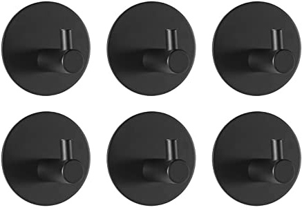Feligio Crochet Adhesif Mural, Noir, 6 Pièces, Patere Salle de Bain | Acier Inoxydable, Sans Percage, Accroche Serviette Salle de Bain en Acier Inoxydable pour la Cuisine et la Chambre à Coucher