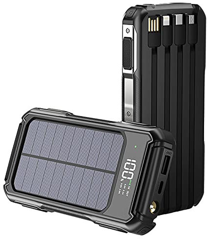 Power Bank Batteria Solare da 20000 mAh Ricarica Rapida Caricatore Portatile Ultra Sottile & Leggero Batteria Esterna Powerbank con Torcia LED,Black,10000mAh