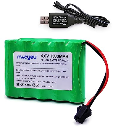 nvizyeu 6v Batterie, 1500mah wiederaufladbare 6v nimh akku, passend für rc Auto rc LKW Spielzeugfahrzeug, kommt mit batterieladegerät