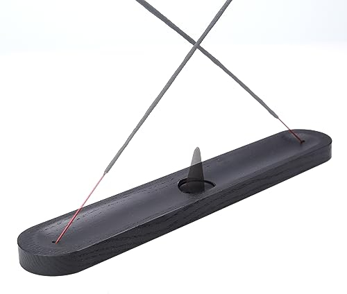 Holz-Räucherstäbchenhalter für Stäbchen & Kegel – Moderner schwarzer Holzhalter für 2 Räucherstäbchen mit Platz für Kegel, Räucherhalter, Meditations-Räucherstäbchenhalter, niedliche Deko für Zuhause