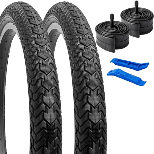 YunSCM 2PCS Faltbarer 20 Zoll Fahrradreifen 20x2.10 Mantel 54-406 und 2PCS 20'' Schlauch AV32mm Schrader Ventil kompatibel Rennrad Fahrrad 20x2.10 20x2.125 Reifen und Schlauch