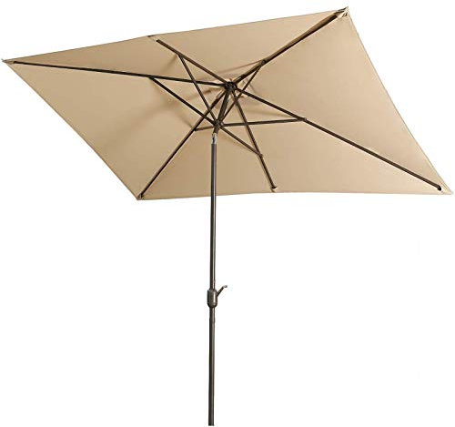 Parasol de jardin Parasol Parasol Beige Plage Patio Parasol Parasol, Parasol de table de marché extérieur carré de 2 m/6 pieds, bouton poussoir inclinable et manivelle et 6 nervures, piscine