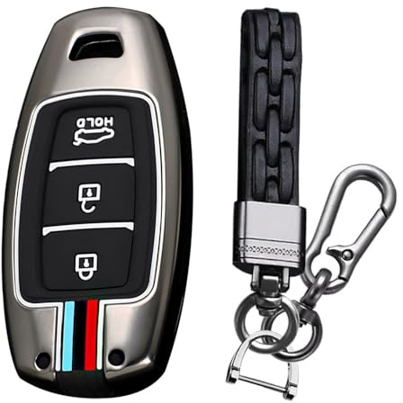 KUNIO Schlüsselhülle Passt für Hyundai kona hybrid für Kona N Passt für Hyundai I30 Fastback i30N Schutzhülle Metallgehäuse Schlüsselcover Schlüsselanhänger 3 Tasten A Schwarz