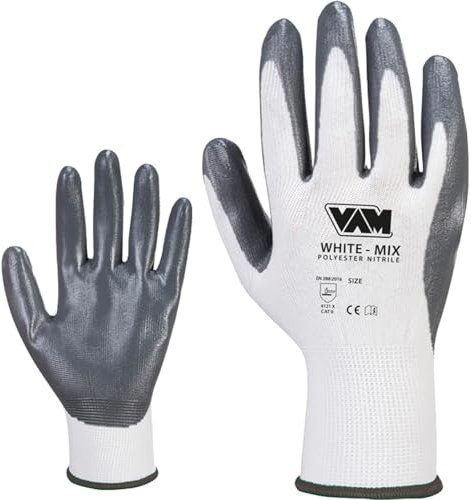 Generico GUANTI DA LAVORO WHITE MIX POLIESTERE SPALMATO IN NITRILE 12 PAIA M-XXL MED (L)