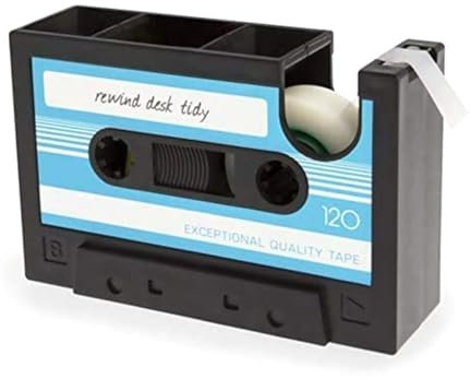 Fubdnefvo 1 Stück Retro-Kassetten-Klebebandabroller, Retro-Bürobedarf, Lustiger, Niedlicher Klebebandabroller, Blau-Schwarz