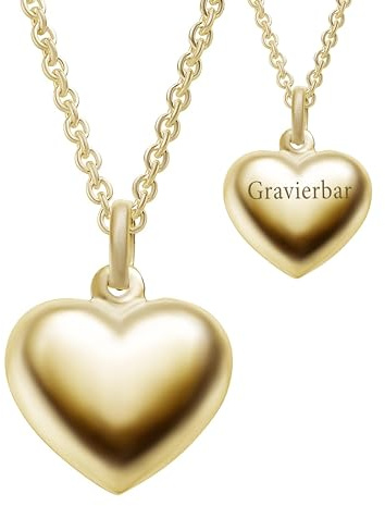 Amoonìc Herzkette Gold mit Gravur Halskette Damen Silber 925 vergoldet | Frauen Kette mit Herz Anhänger personalisiert Initialen Buchstabe Name zum Gravieren, Schmuckgeschenk für Sie Freundin Mutter