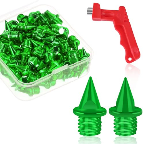 JULMELON 1/4 Zoll Karbonstahl-Spikes, 60 Stück Spikes mit Spike-Schraubenschlüssel für Leichtlaufschuhe, Feldsprinten, Langlauf, Kurzlauf (grün)
