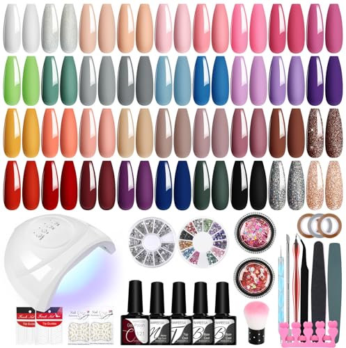 VANREESA 60 PCS Gel Nail Kit with 48W U V Lamp 36 Colours All Seasons Gel Nail Polish Set with Lamp Starter Kit Pink Red Brown Gels Polish Set with Base and Top Coat Manicure Salon Gifts for Women