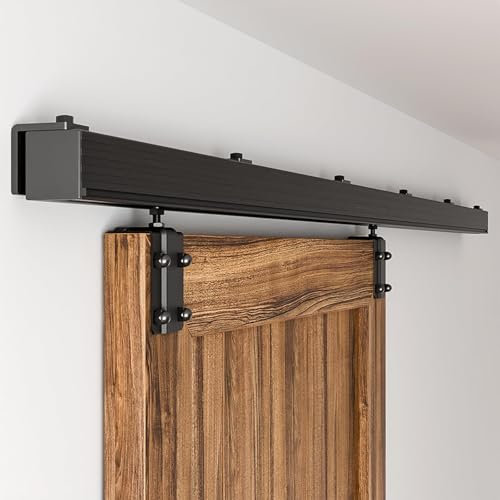 BONIKLUBA 6FT Box Rail Sliding Barn Door Hardware,Black Heavy Duty Steel Wall Mount Barn Door Track Kit,Easy to Install(No Door)