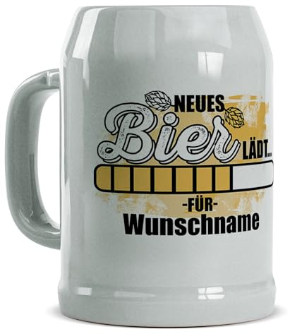 Tassendruck Bierkrug selbst gestalten mit Name - Neues Bier lädt... - Personalisiertes Geschenk für Biertrinker, Bier Geschenke, Bierkrug bedrucken, Bierliebhaber | Fotogeschenk, 500 ml, Keramik Grau