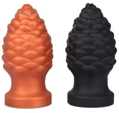 Guspiun Neu Tannenzapfen Analplugs Silikon Analdilatator mit Saugnapf 6 Größen verfügbar Ellipse Butt Plug G-Punkt Stimulation Prostata Massagegerät Männer und Frau Anal Sexspielzeug (Schwarz, M)
