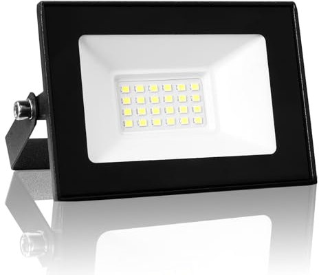 Hondony 20W LED Strahler Außen, 6500K, IP66 Wasserfest LED Fluter, tageslichtweiße Beleuchtung für Lager, Garten, Garage, Hof, Parkplatz (20W, 6500K)