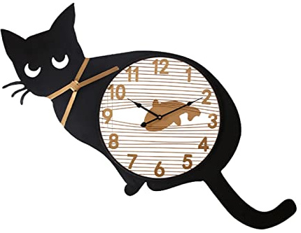 Orologio decorativo creativo simpatico gatto moderno orologio gattino nero silenzioso cartone animato in metallo per la camera dei bambini amanti dei gatti decorazione murale sala da pranzo