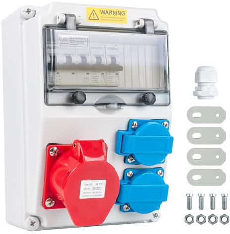 WSPIHO Construction Current Distributor 16 A with Circuit Breaker Wall Distributor with CEE Socket 16 A, High Current Distributor, Waterproof Outdoor (2 x 16 A 1P LS+32A 3P LS)