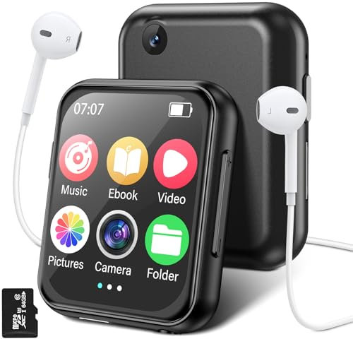 64Go Lecteur MP3 Bluetooth 5.4, 2.0 MP3 Player sans Perte HiFi MP4 Baladeur avec Caméra, Photo Album, Enregistreur, Haut Parleur, Radio FM (Noir)