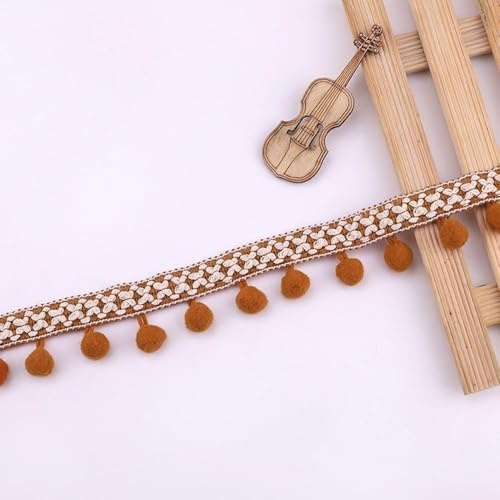10 Yards 2,8 cm Pompons Borte Band, Dekoband mit Pom Poms, Bommeln Bälle Zierband, Dekoborte Nähzubehör für DIY Basteln Kleidung, Kostüme, Nähen, Dekoration,Kaffee